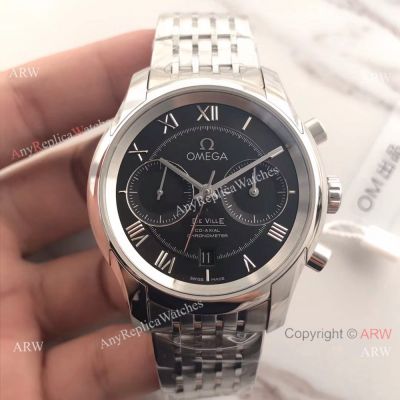 Swiss 9300 Omega De Ville Co-Axial Chrono Replica Watch SS Black Dial 42mm
